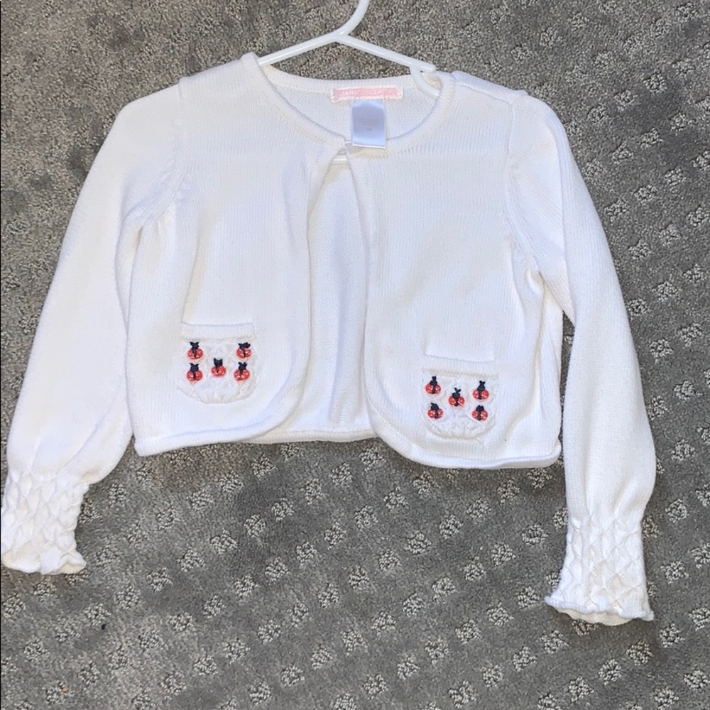 Janie and Jack white cardigan embroidered ladybugs